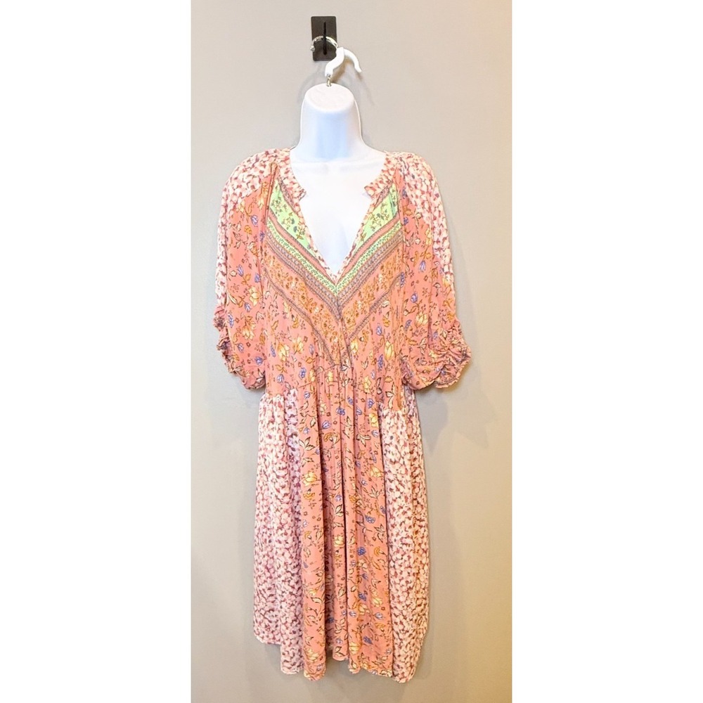 Davi & Dani Women's 1X Pink Floral Boho Babydoll Dress Plus Size Bohemian /cotta